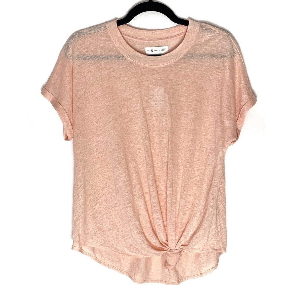 Lou & Grey for Loft peach linen tie front tee size small NWT